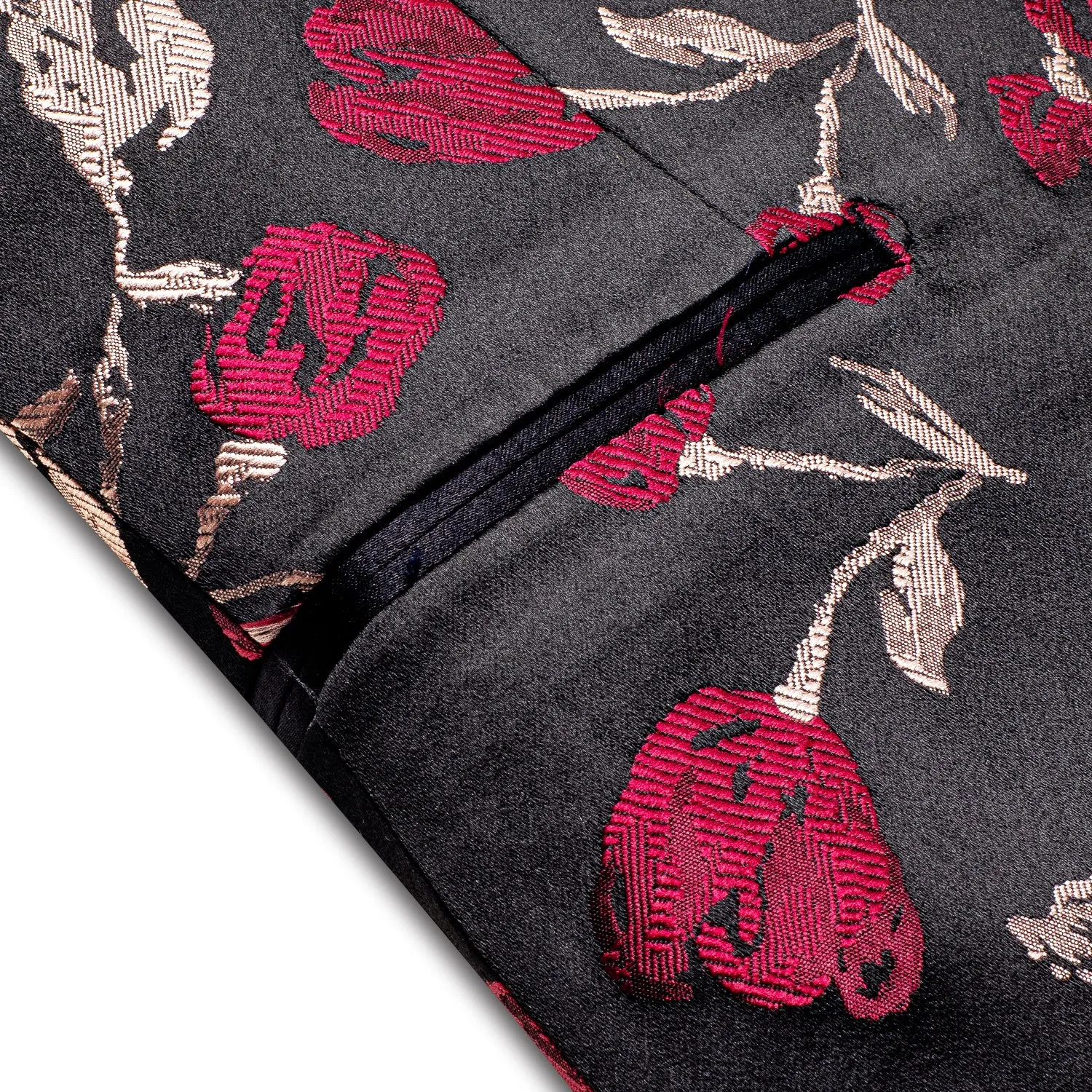 Black Red Embroidered Floral Men's Suit for Party