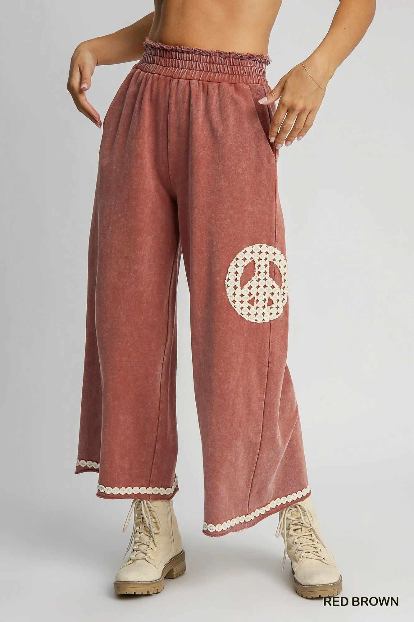Blair Peace Lace Applique Pant - Red Brown