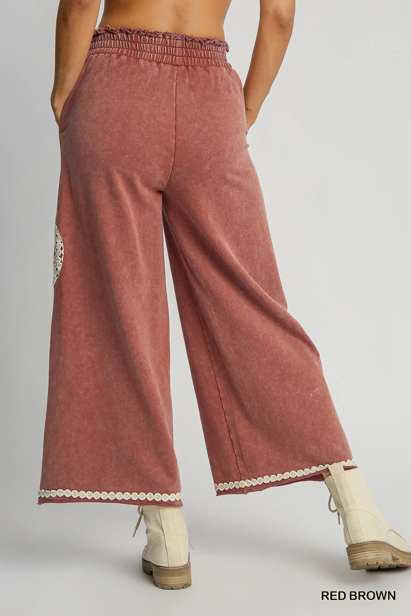 Blair Peace Lace Applique Pant - Red Brown