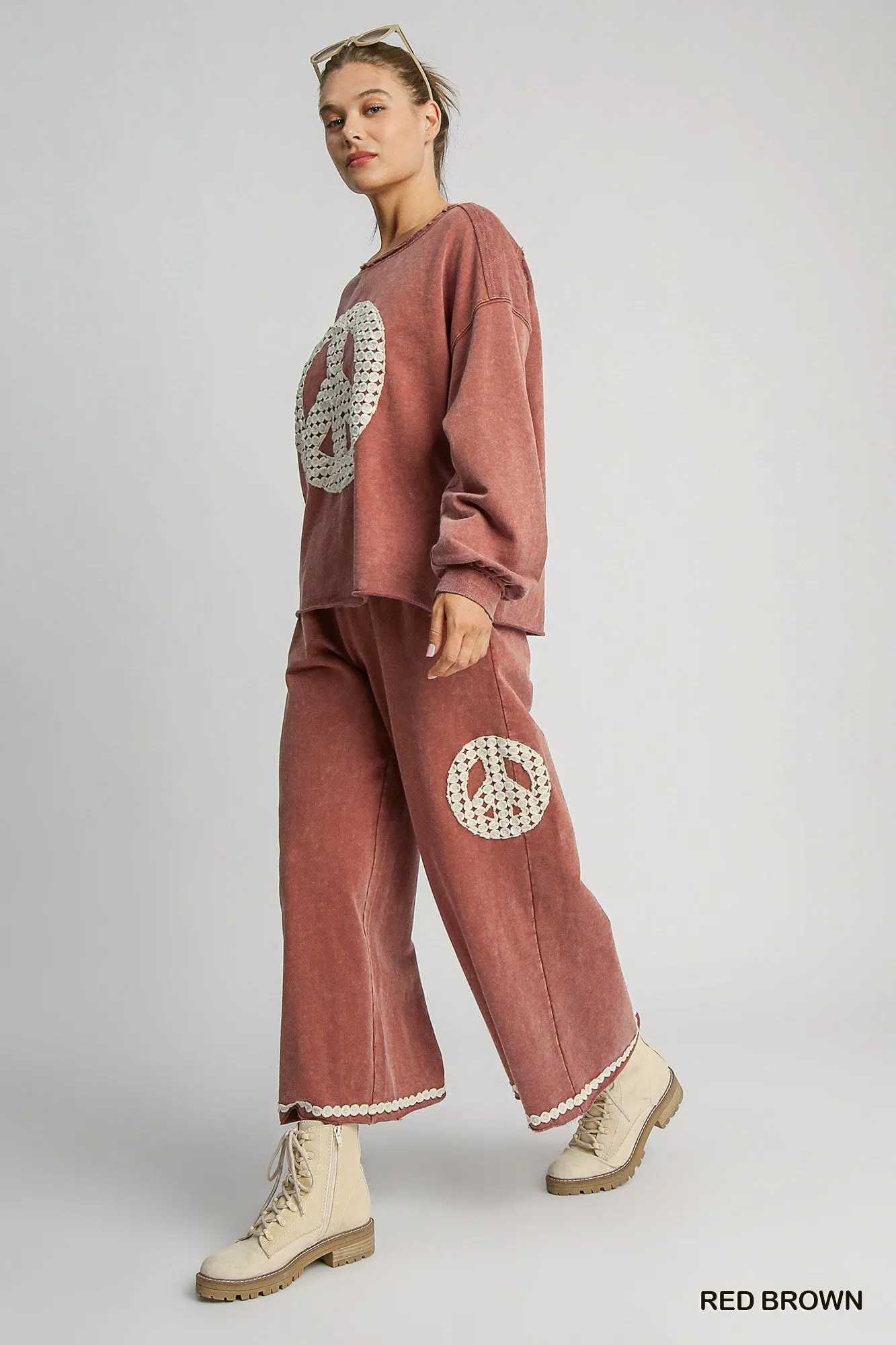 Blair Peace Lace Applique Pant - Red Brown