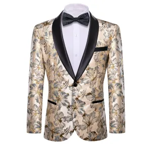 BlanchedAlmond BlueGrey Floral Men's Suit for Party