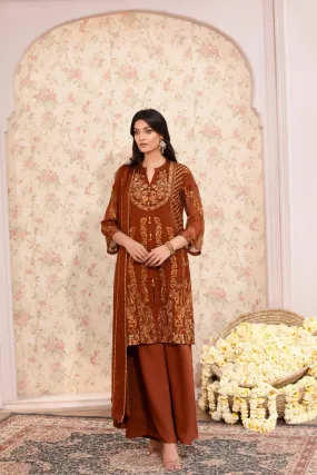 BROWN EMBROIDED CHIFFON