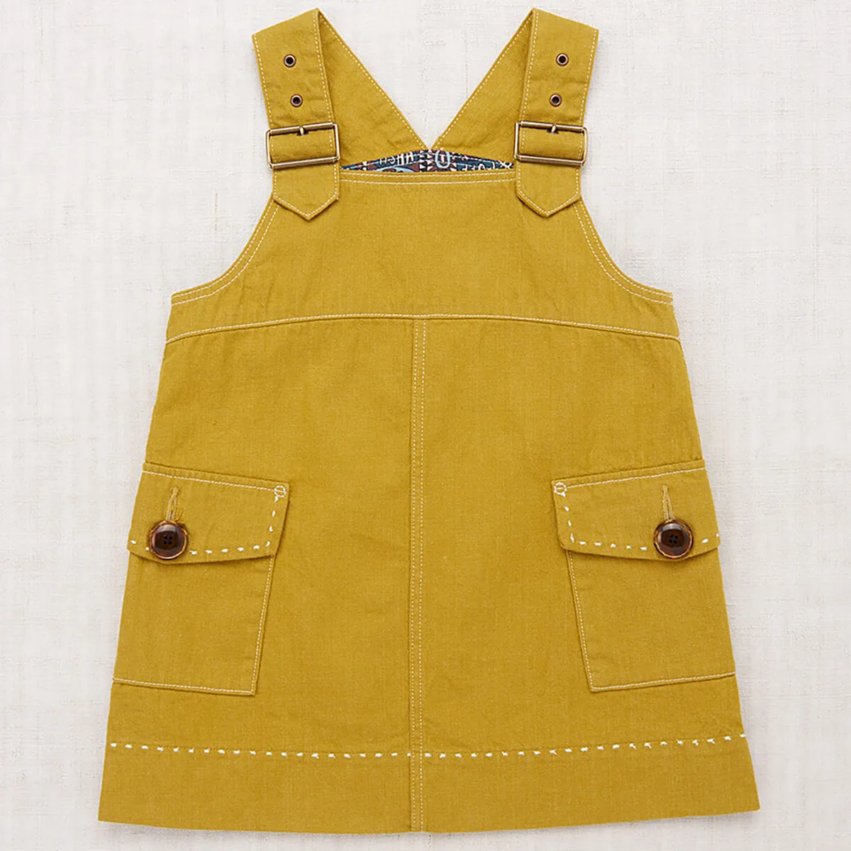 Buckle Jumper Dress in Ochre Denim by Misha & Puff - Last Ones In Stock - 6-8 Years