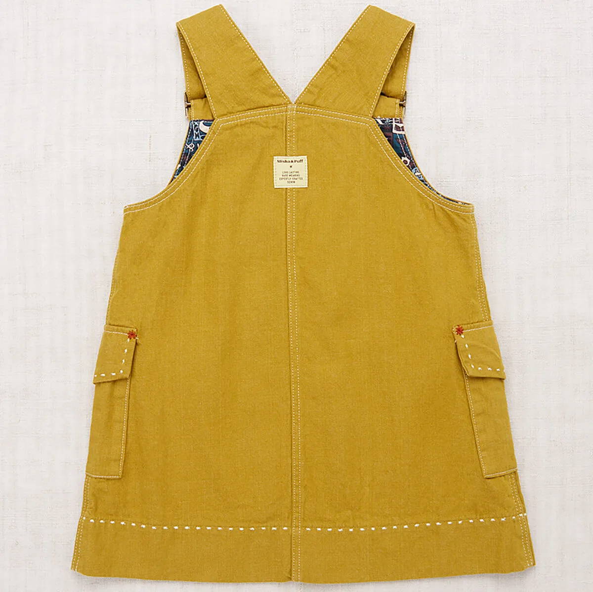 Buckle Jumper Dress in Ochre Denim by Misha & Puff - Last Ones In Stock - 6-8 Years