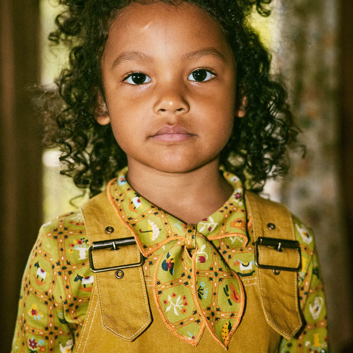 Buckle Jumper Dress in Ochre Denim by Misha & Puff - Last Ones In Stock - 6-8 Years