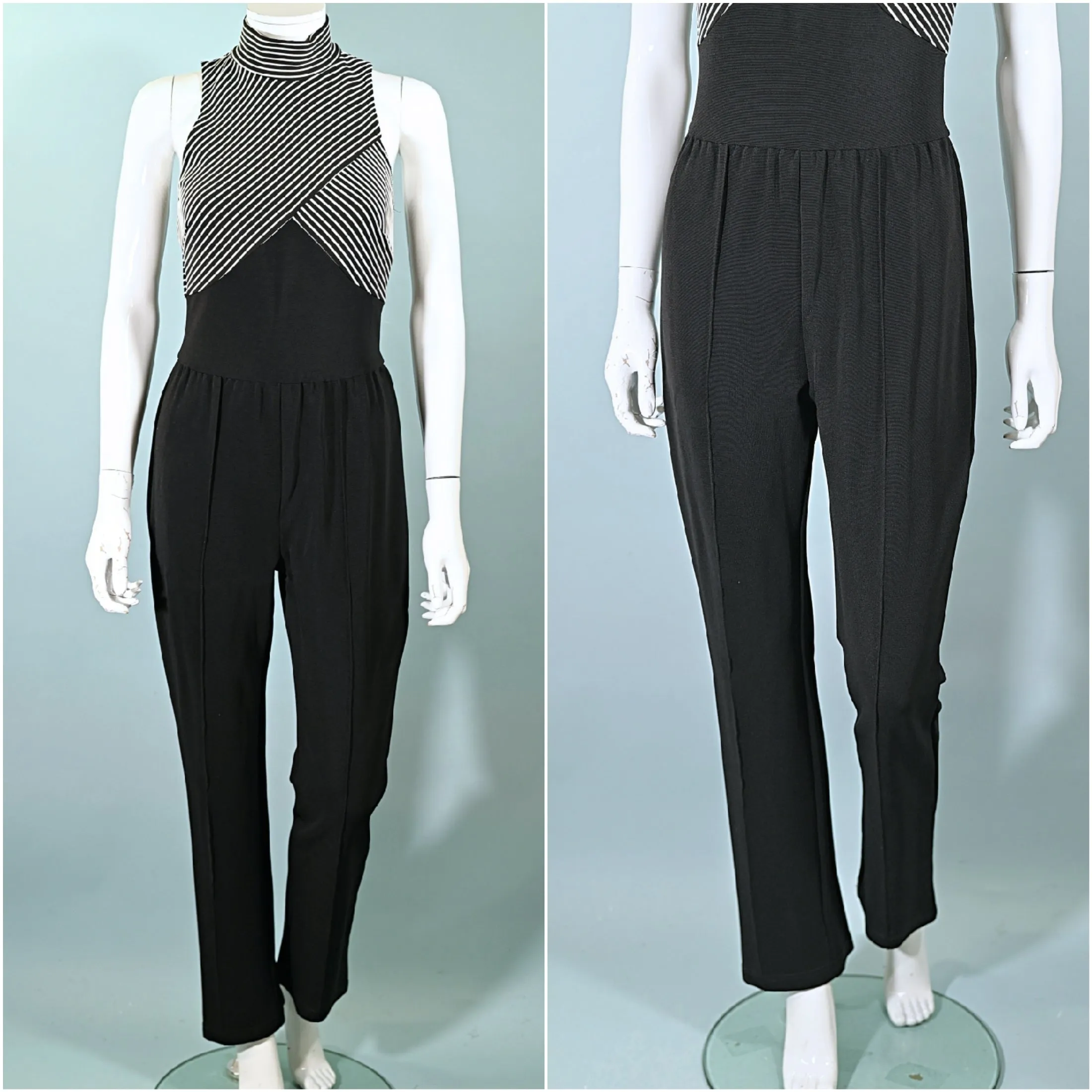 Cache Vintage 90s Black/White Sleeveless Jumpsuit S