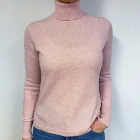 Carnation Pink Cashmere Polo Neck Jumper Medium