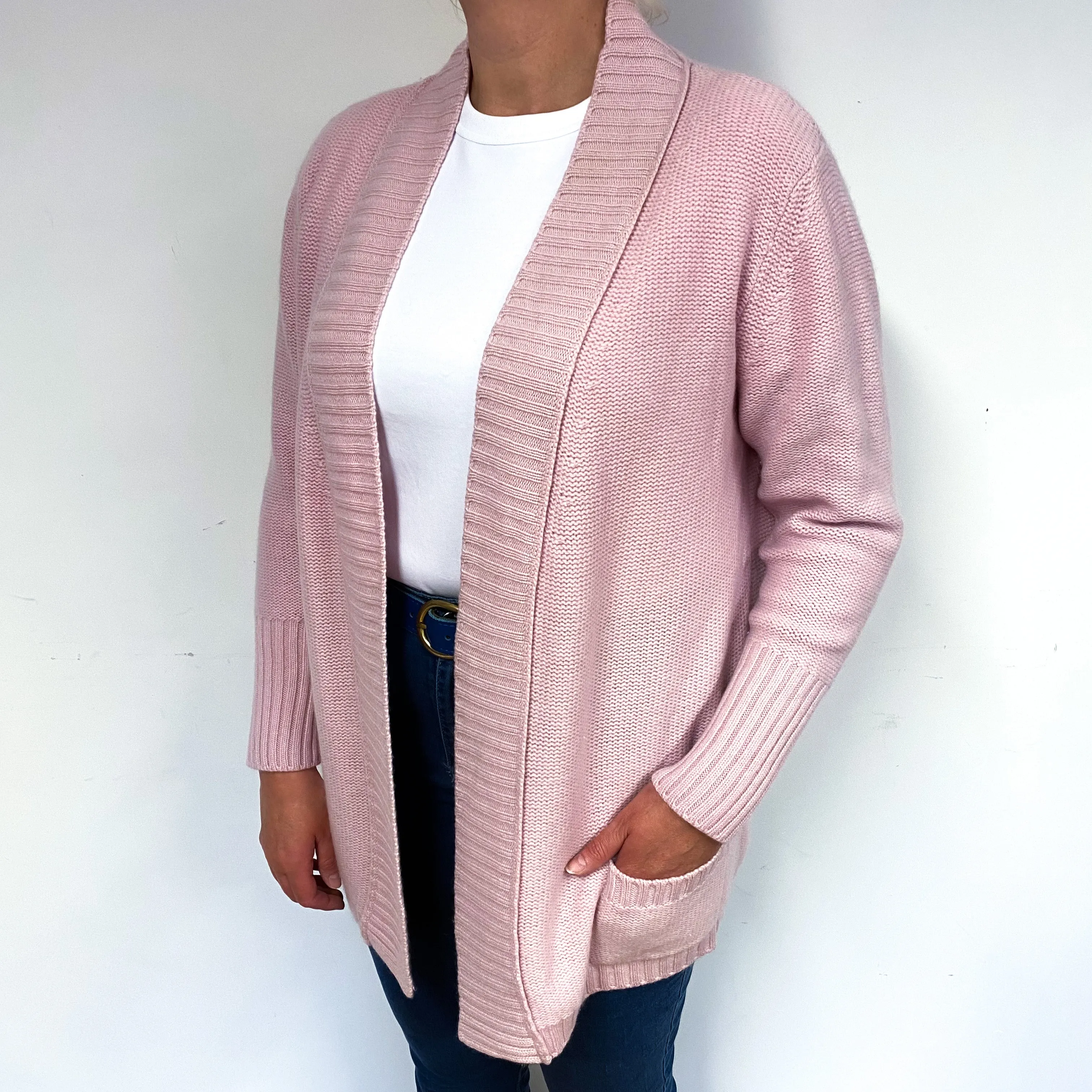 Carnation Pink Chunky Cashmere Edge to Edge Cardigan Large