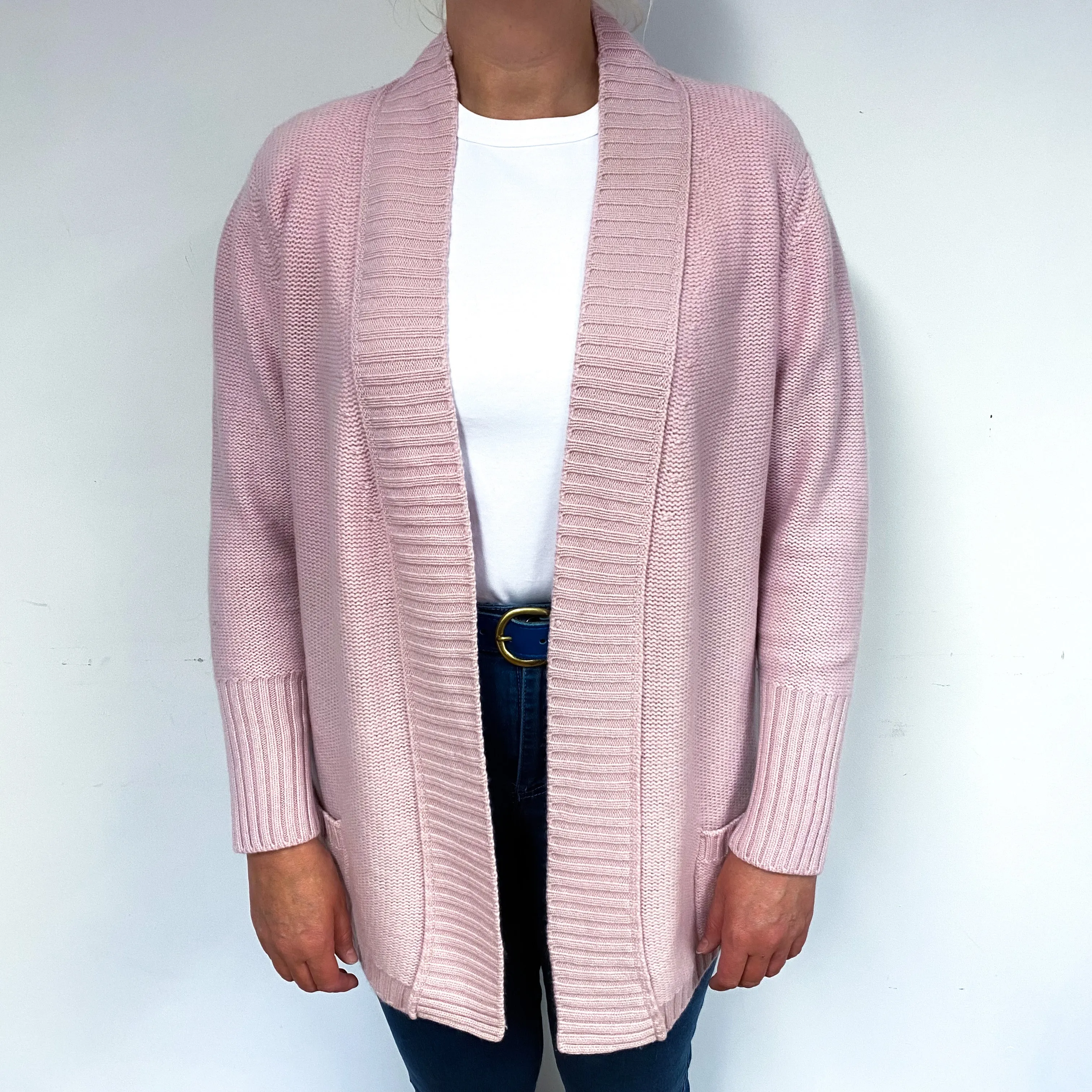 Carnation Pink Chunky Cashmere Edge to Edge Cardigan Large