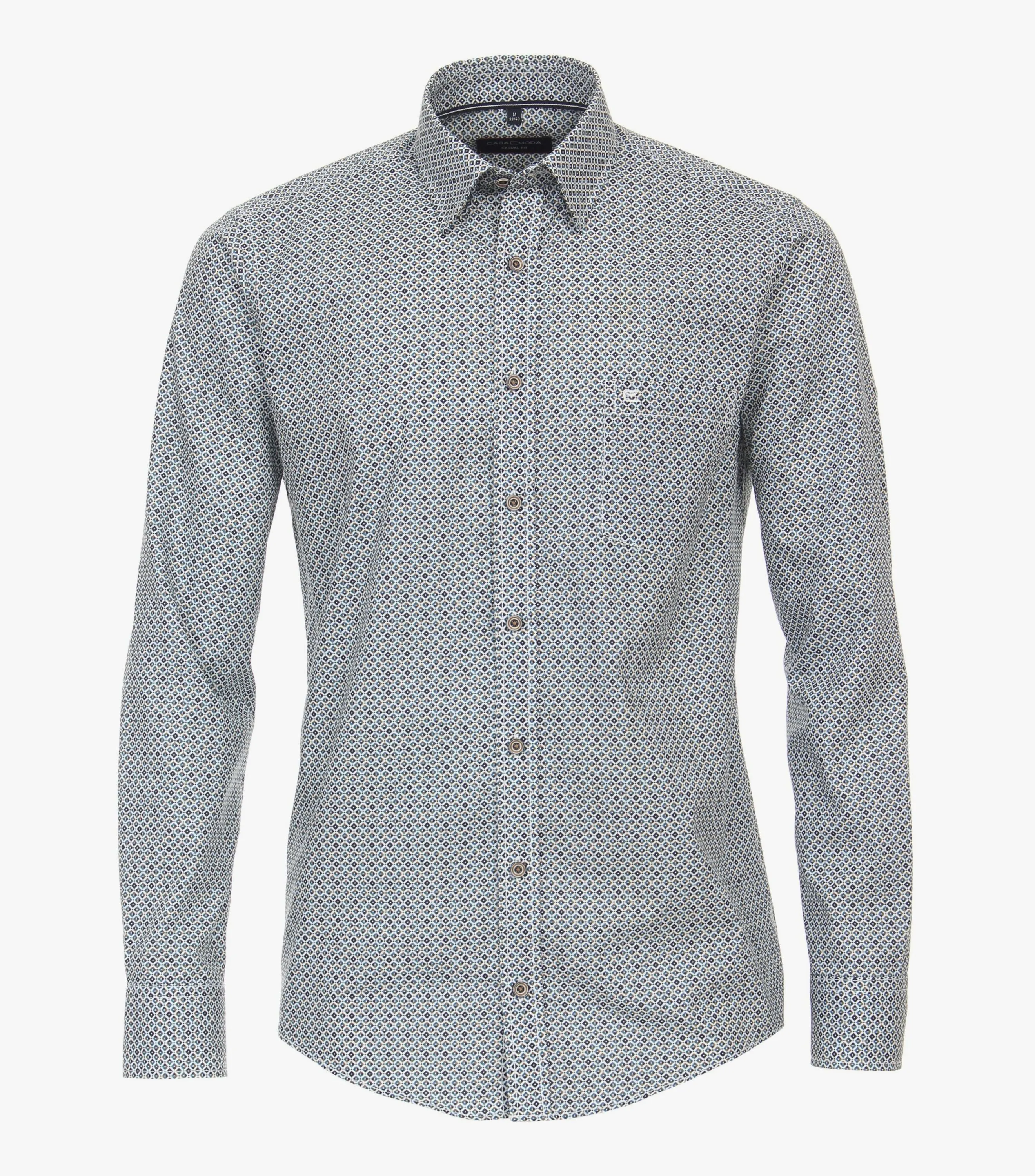 Casa Moda Long Sleeve Diamond Print Casual Shirt - Turquoise