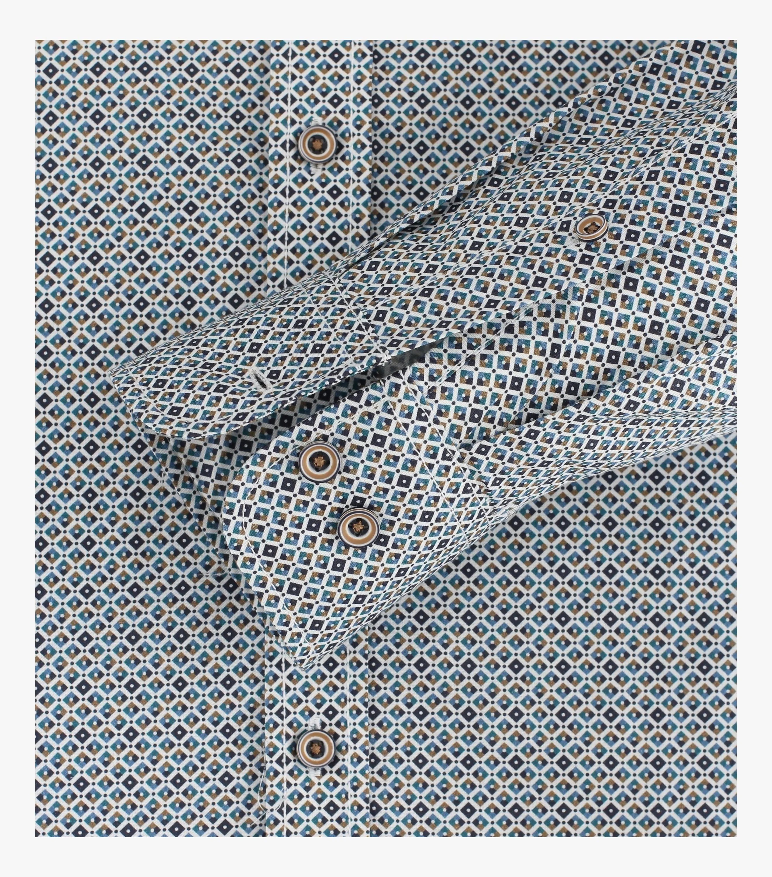 Casa Moda Long Sleeve Diamond Print Casual Shirt - Turquoise