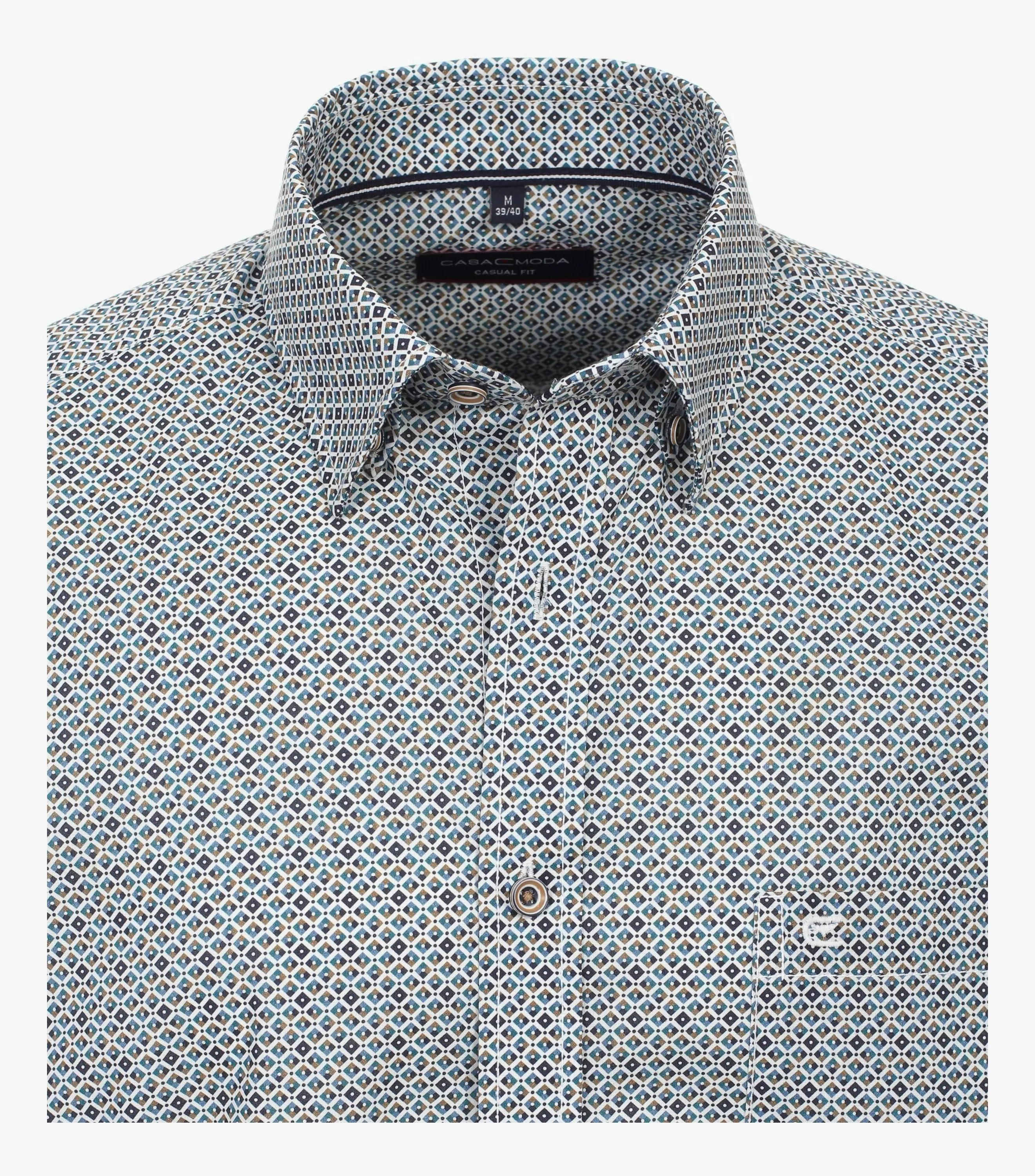 Casa Moda Long Sleeve Diamond Print Casual Shirt - Turquoise