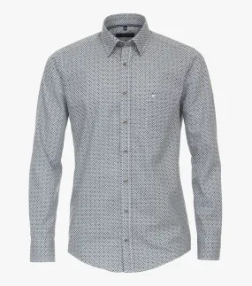 Casa Moda Long Sleeve Diamond Print Casual Shirt - Turquoise