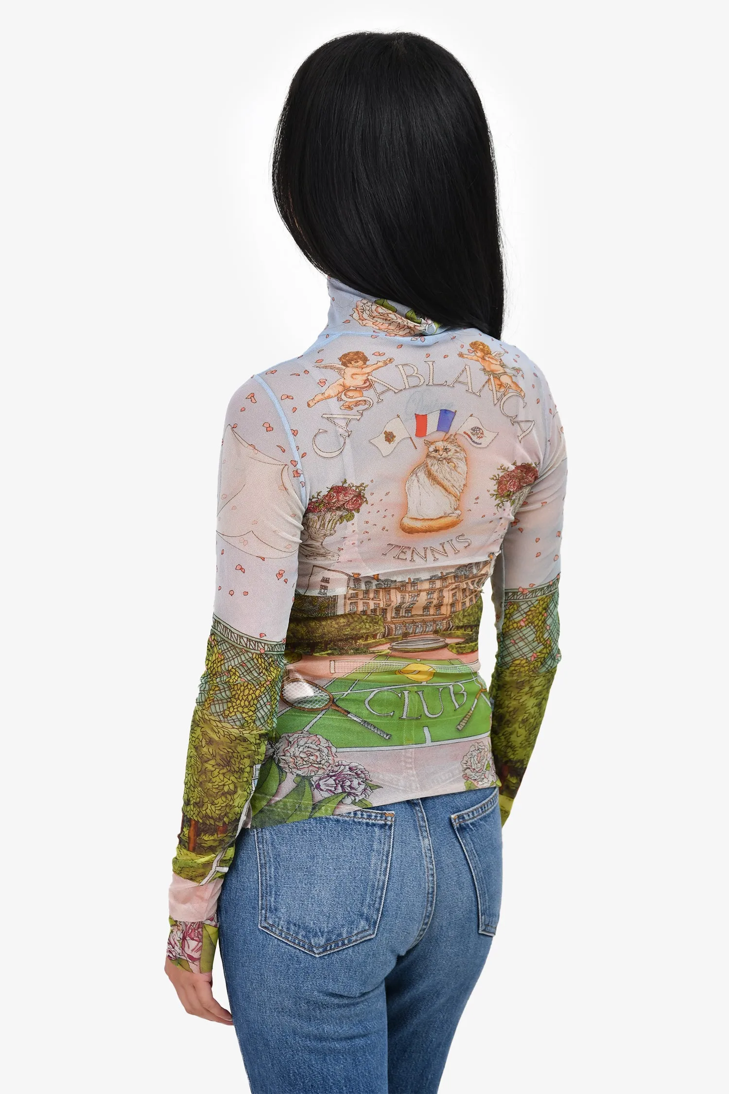 Casablanca Blue/Pink Sheer Turtleneck Top Size S