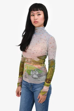 Casablanca Blue/Pink Sheer Turtleneck Top Size S