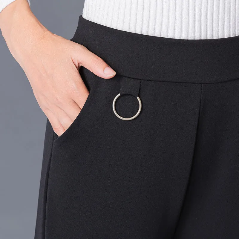 Casual Women Pants Elegant Wide Leg Summer Drape High Waist Korean All-Matching Ankle-Length Pants
