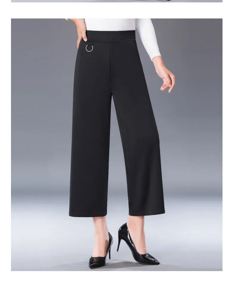 Casual Women Pants Elegant Wide Leg Summer Drape High Waist Korean All-Matching Ankle-Length Pants