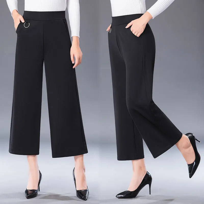 Casual Women Pants Elegant Wide Leg Summer Drape High Waist Korean All-Matching Ankle-Length Pants