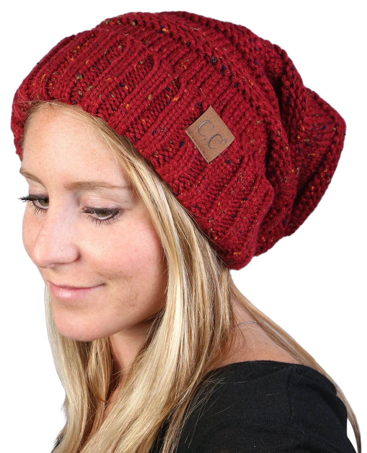 C.C Exclusives Oversized Slouchy Beanie - Confetti Burgundy