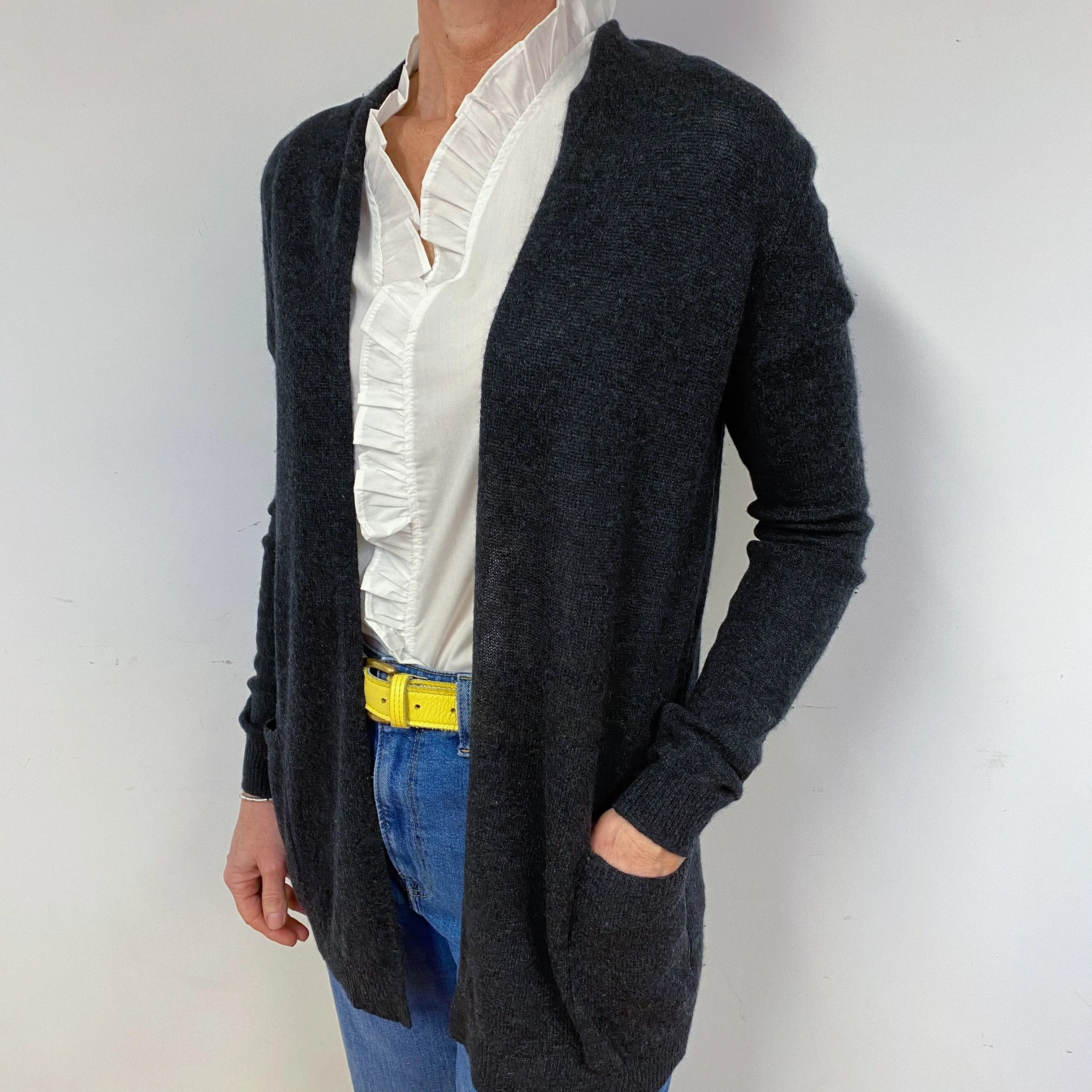 Charcoal Grey Cashmere Edge to Edge Cardigan Medium