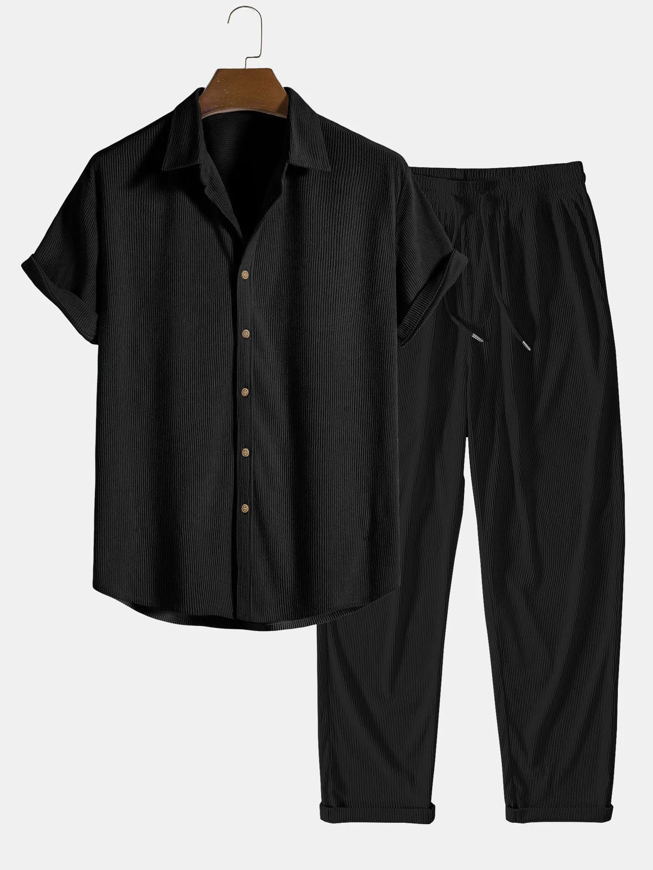 Corduroy Button Up Short Sleeved Shirt & Straight Leg Corduroy Pants