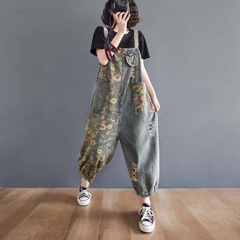 Daisy Denim Baggy Jogger Overalls