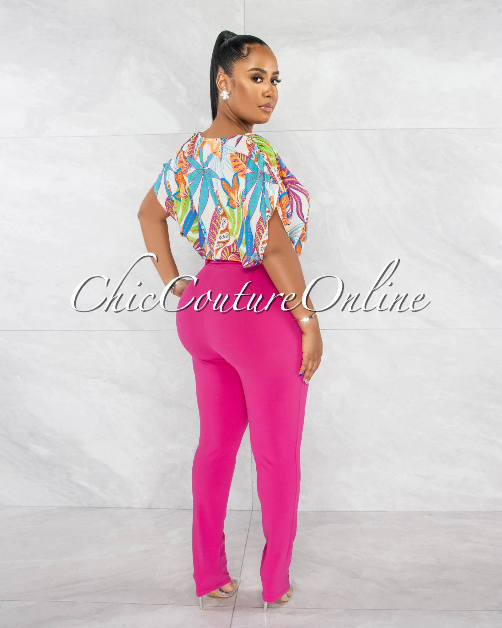 *Danna Magenta High-Waist Belt Pants