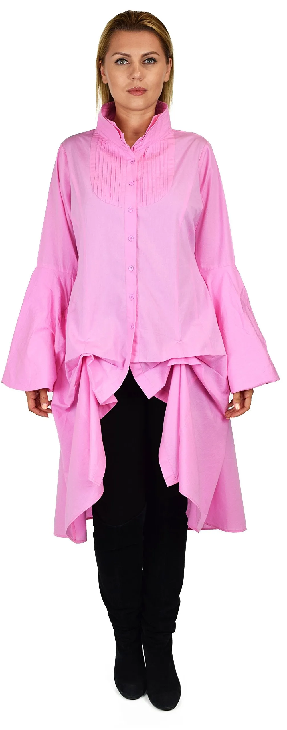 Dare2bStylish Women Western High Low Dress Shirt Blouse w/ Edwardian Sleeves | Reg & Plus Sizes