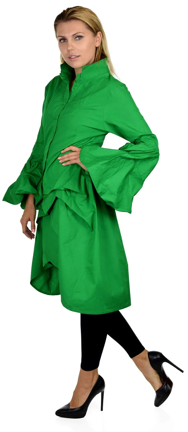 Dare2bStylish Women Western High Low Dress Shirt Blouse w/ Edwardian Sleeves | Reg & Plus Sizes