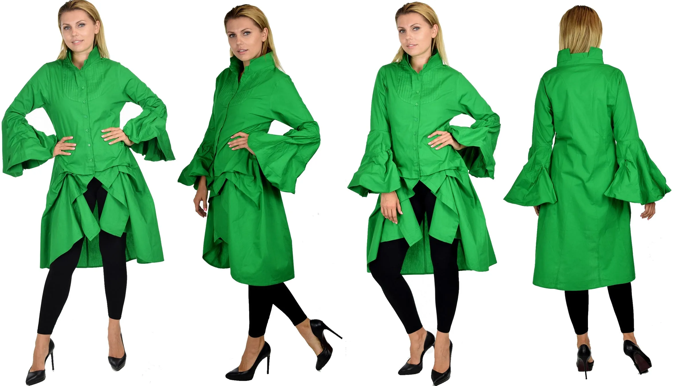 Dare2bStylish Women Western High Low Dress Shirt Blouse w/ Edwardian Sleeves | Reg & Plus Sizes