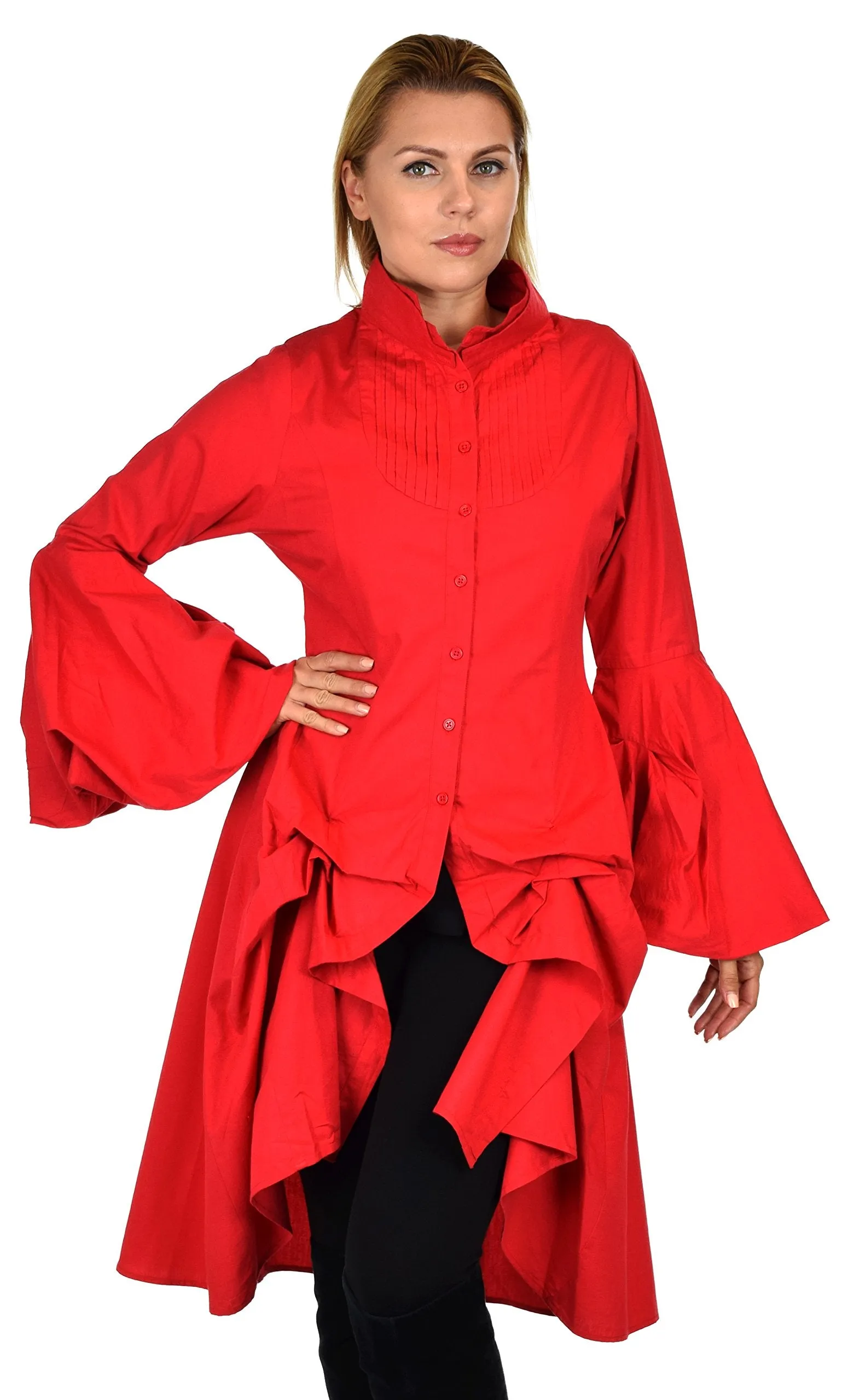 Dare2bStylish Women Western High Low Dress Shirt Blouse w/ Edwardian Sleeves | Reg & Plus Sizes