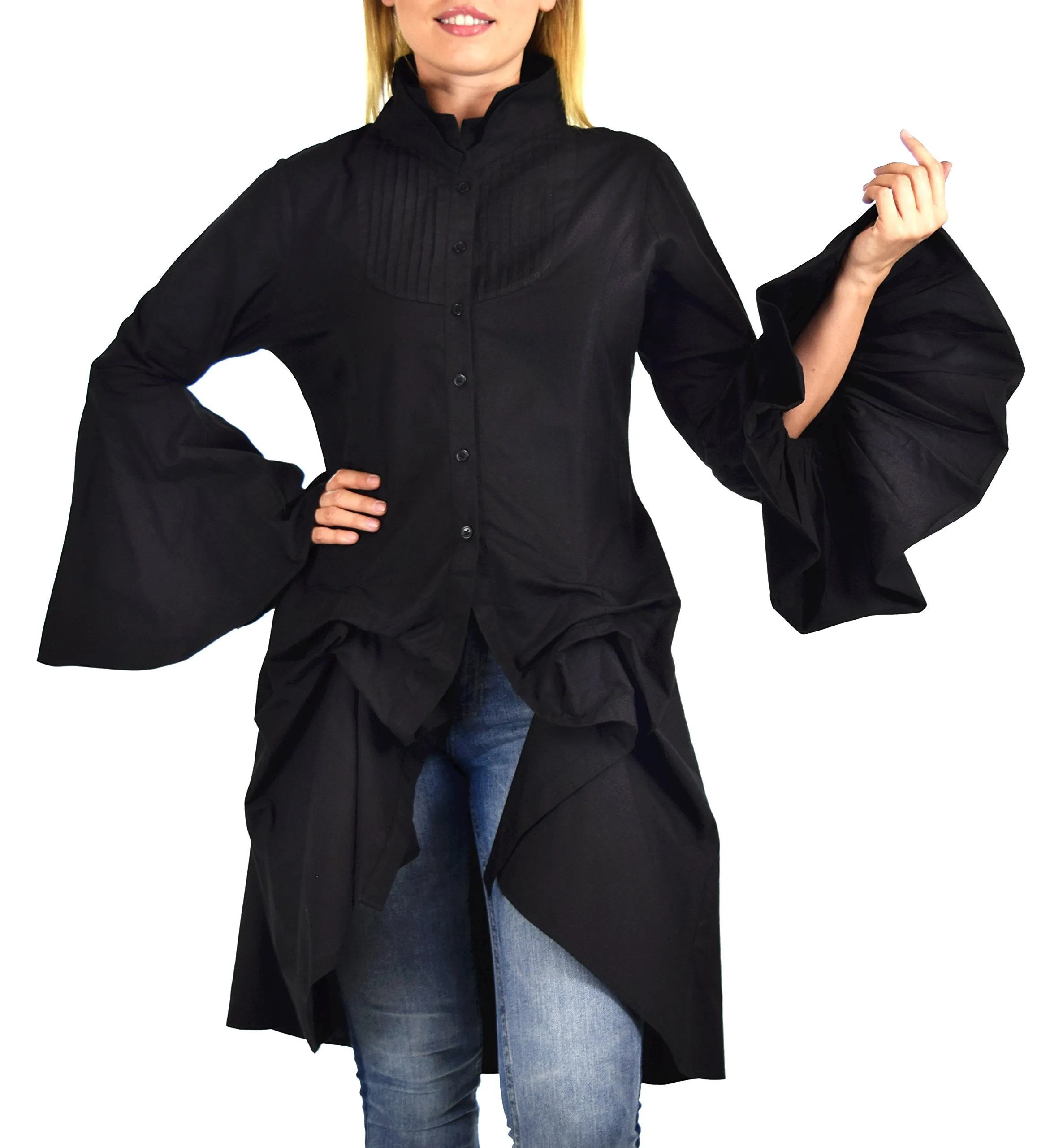Dare2bStylish Women Western High Low Dress Shirt Blouse w/ Edwardian Sleeves | Reg & Plus Sizes