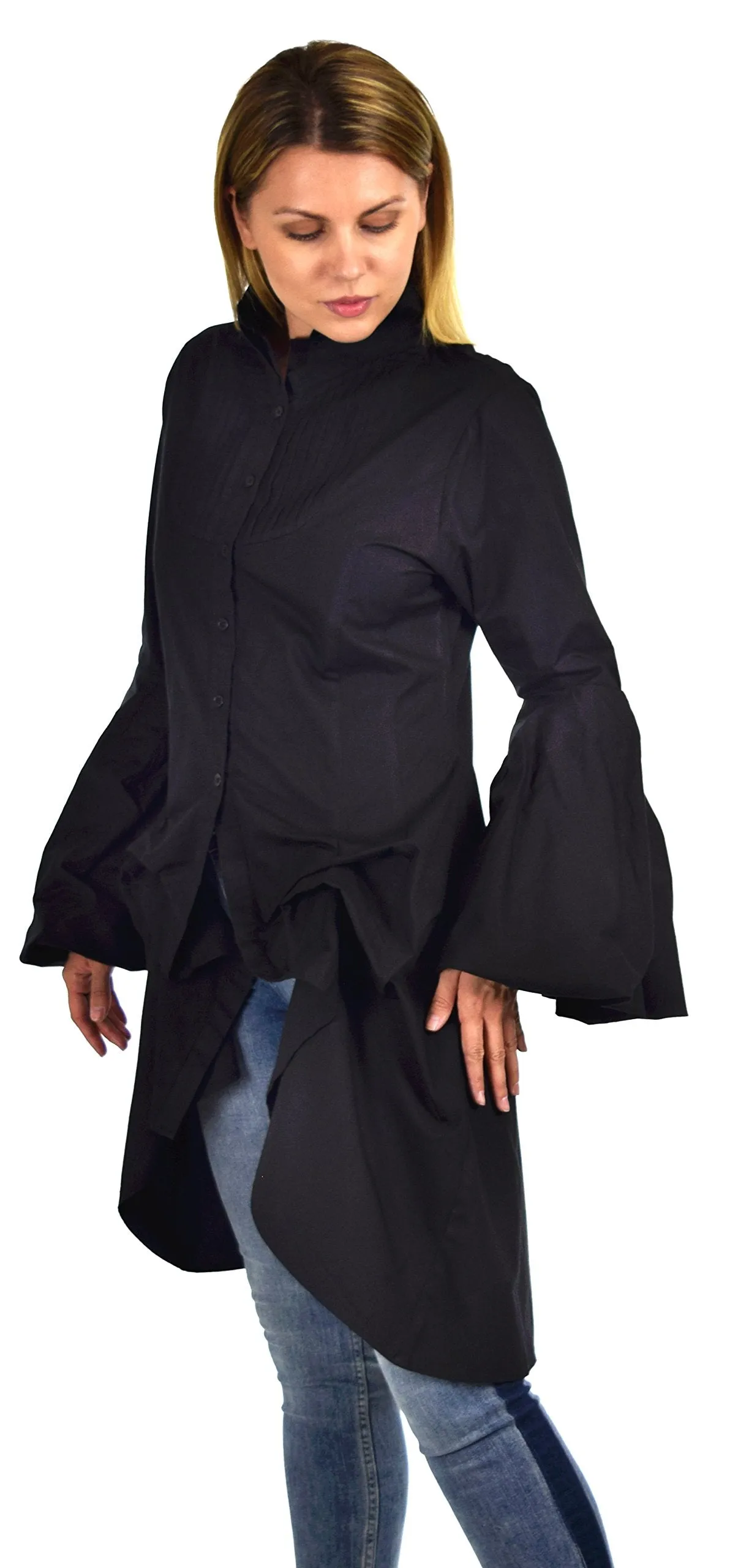 Dare2bStylish Women Western High Low Dress Shirt Blouse w/ Edwardian Sleeves | Reg & Plus Sizes