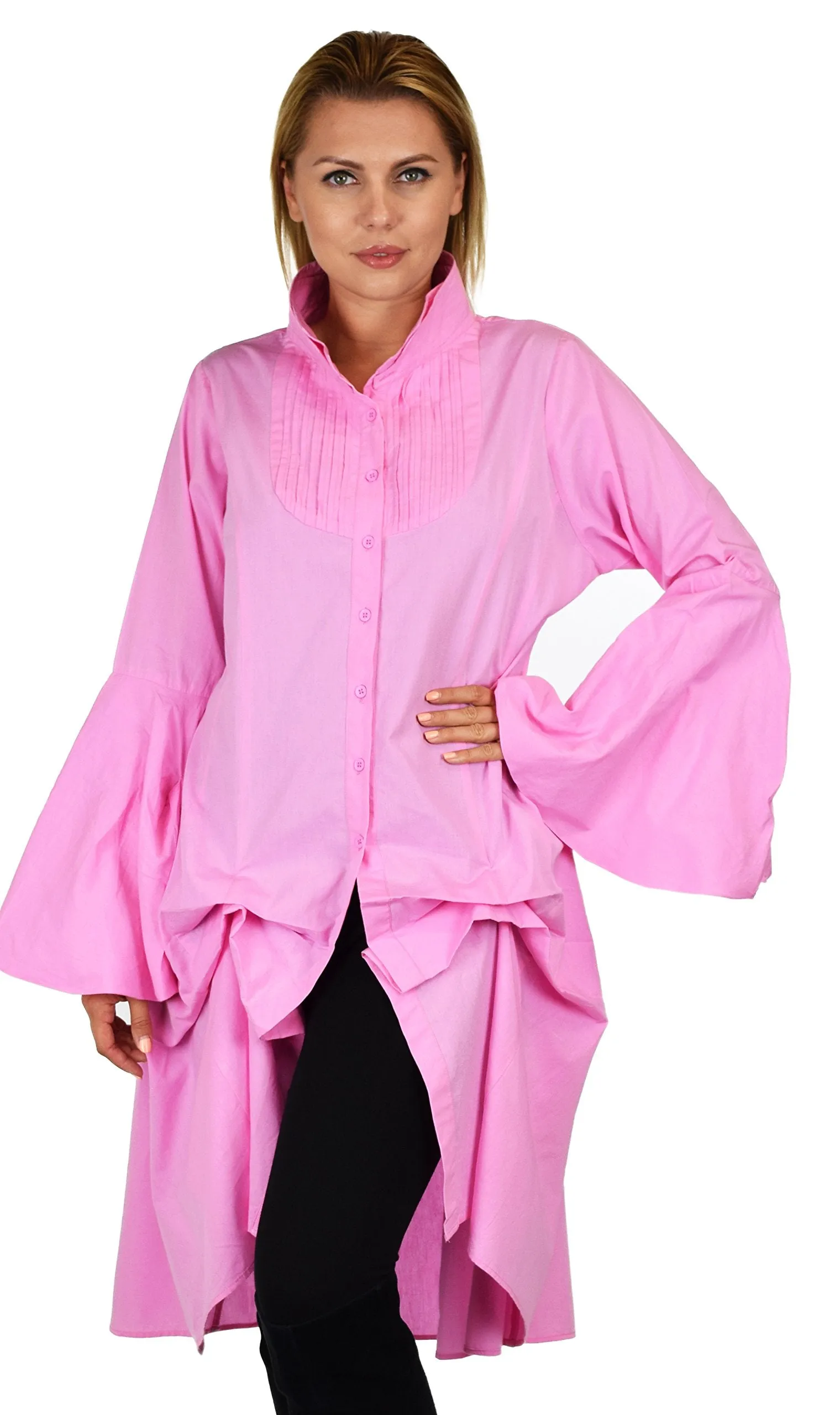 Dare2bStylish Women Western High Low Dress Shirt Blouse w/ Edwardian Sleeves | Reg & Plus Sizes