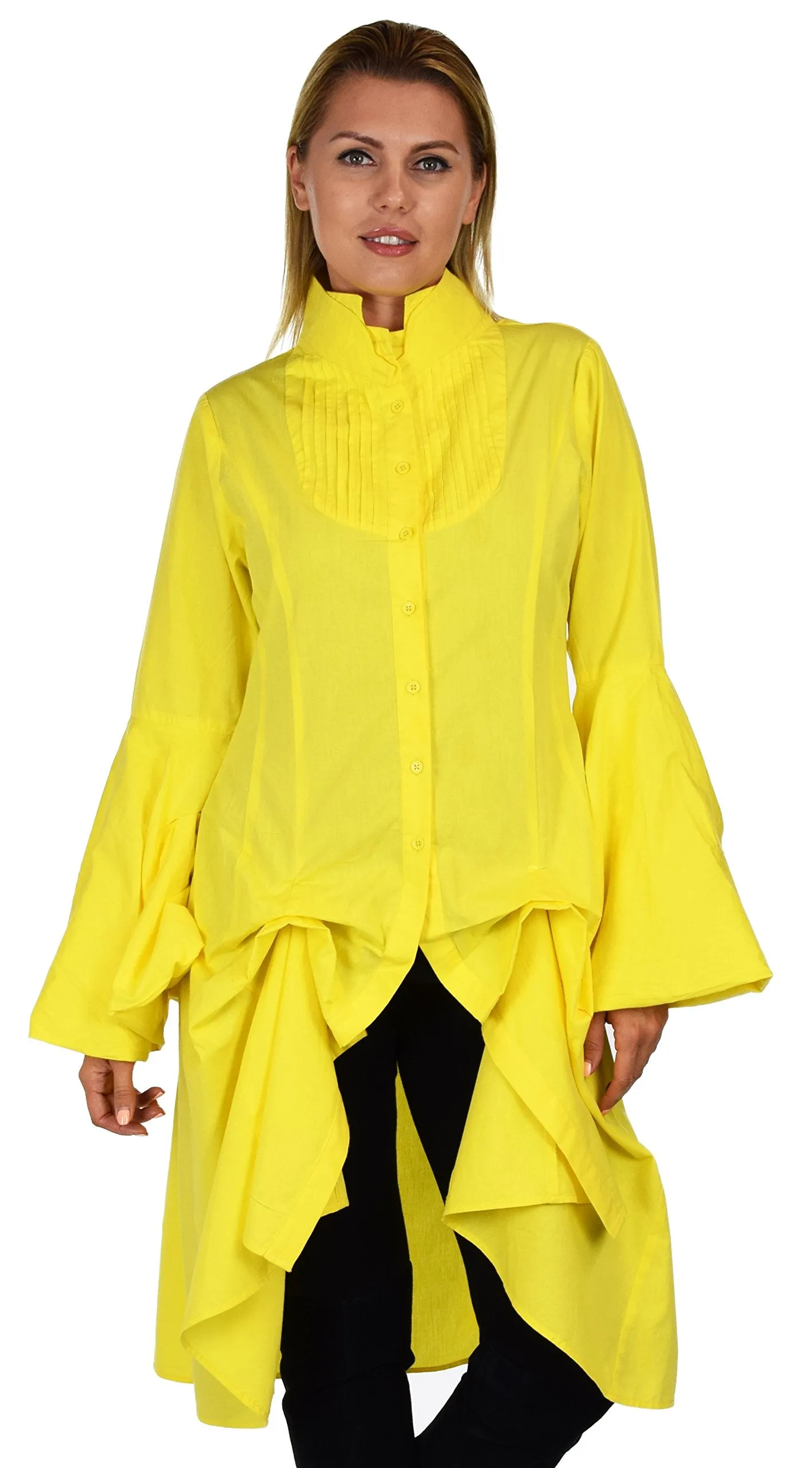 Dare2bStylish Women Western High Low Dress Shirt Blouse w/ Edwardian Sleeves | Reg & Plus Sizes