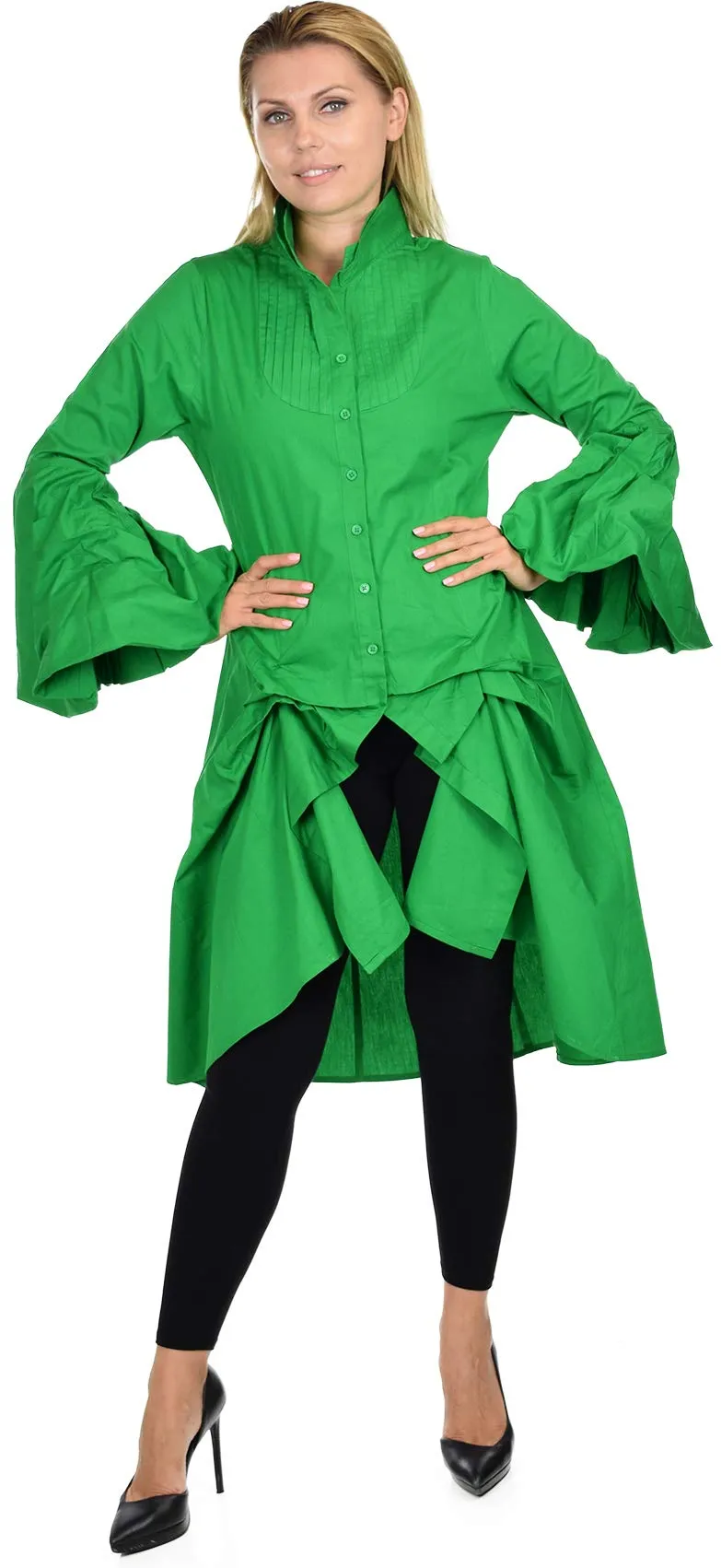 Dare2bStylish Women Western High Low Dress Shirt Blouse w/ Edwardian Sleeves | Reg & Plus Sizes
