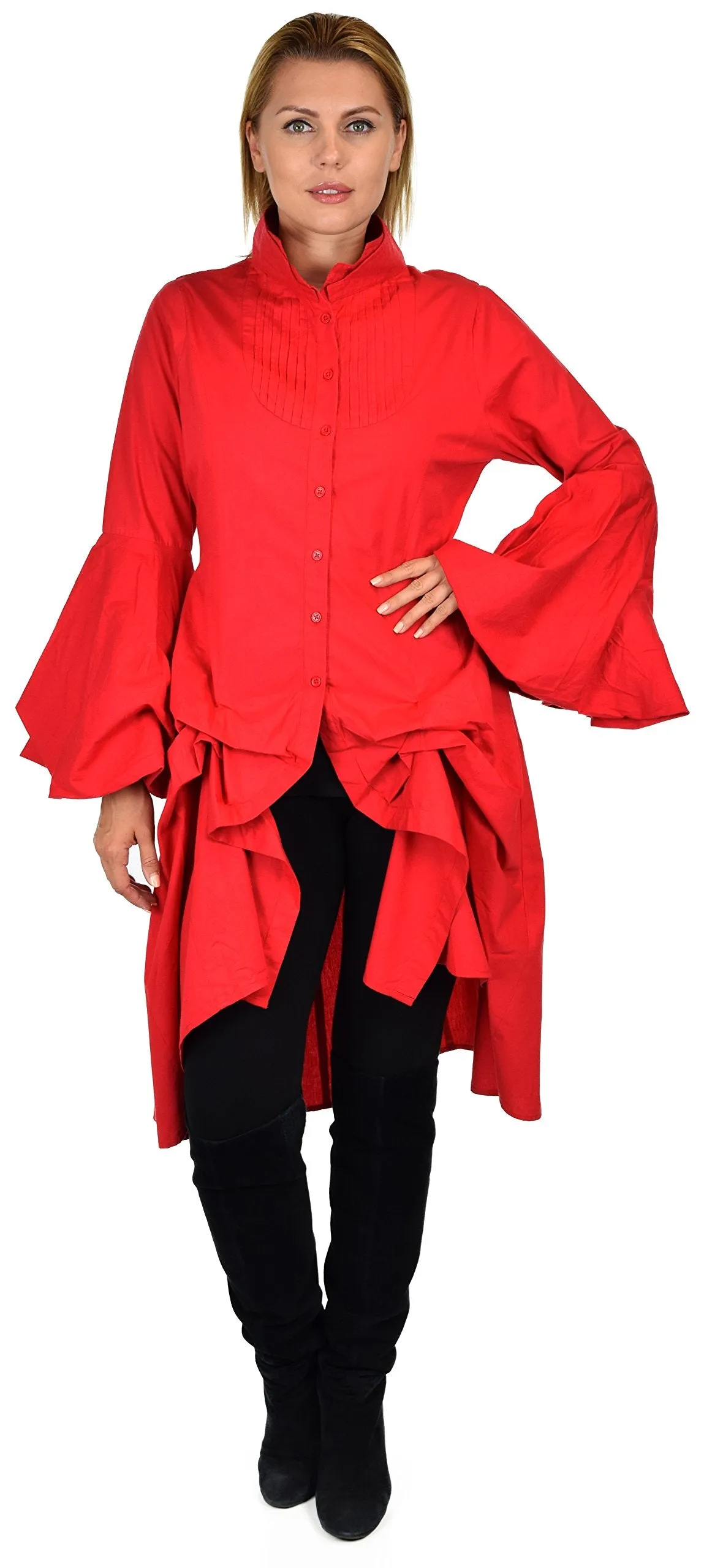 Dare2bStylish Women Western High Low Dress Shirt Blouse w/ Edwardian Sleeves | Reg & Plus Sizes