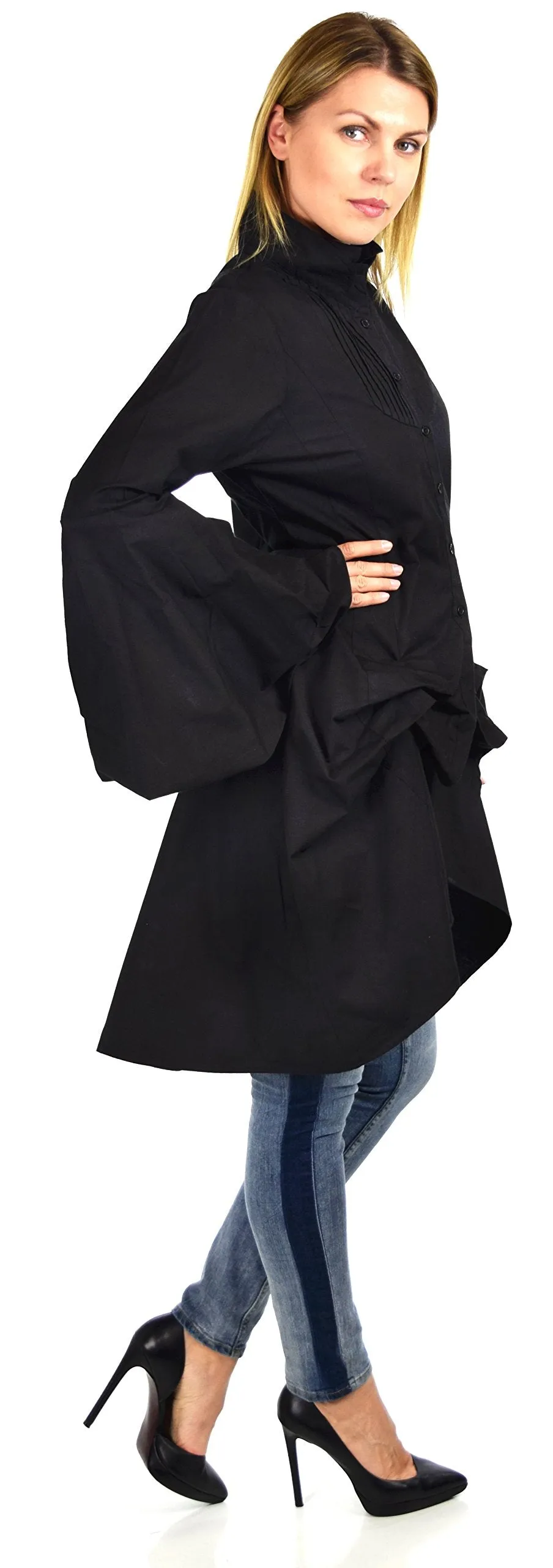 Dare2bStylish Women Western High Low Dress Shirt Blouse w/ Edwardian Sleeves | Reg & Plus Sizes