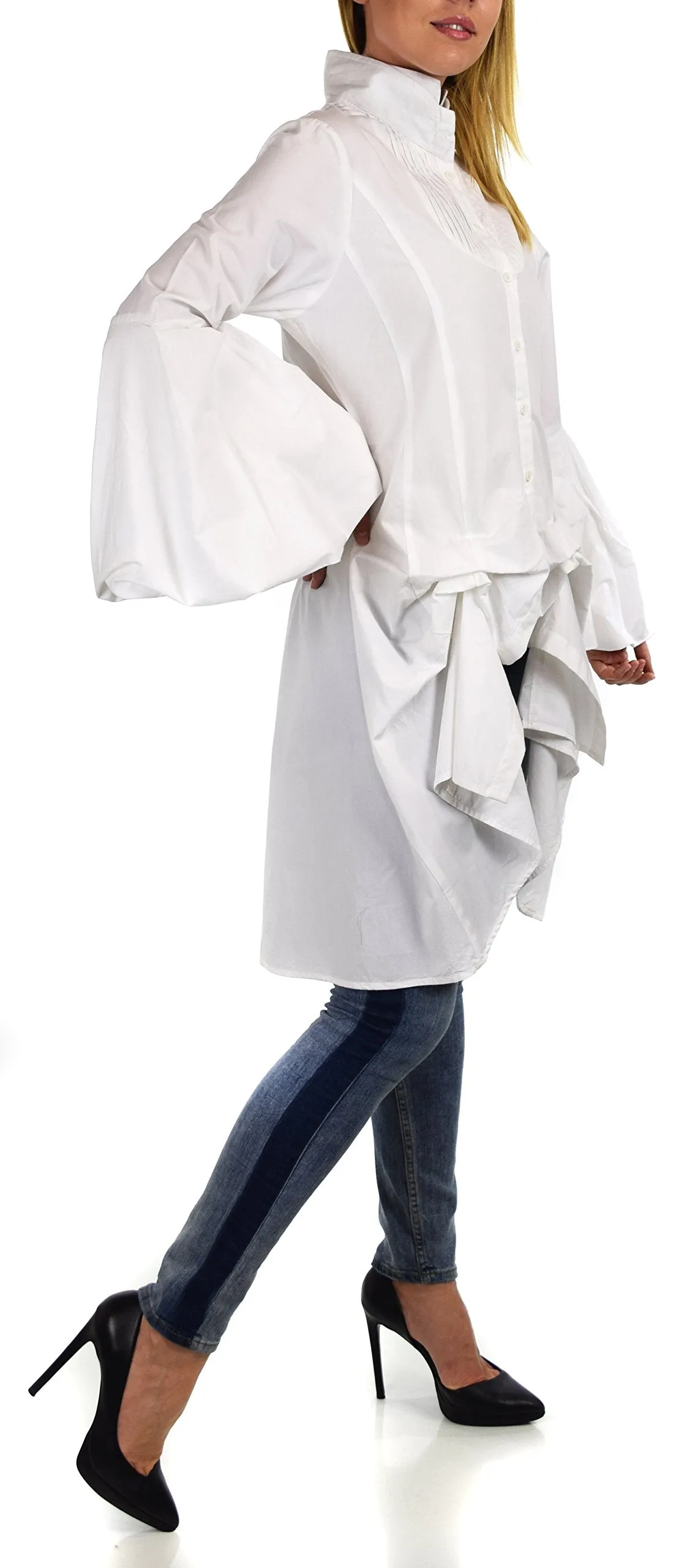 Dare2bStylish Women Western High Low Dress Shirt Blouse w/ Edwardian Sleeves | Reg & Plus Sizes