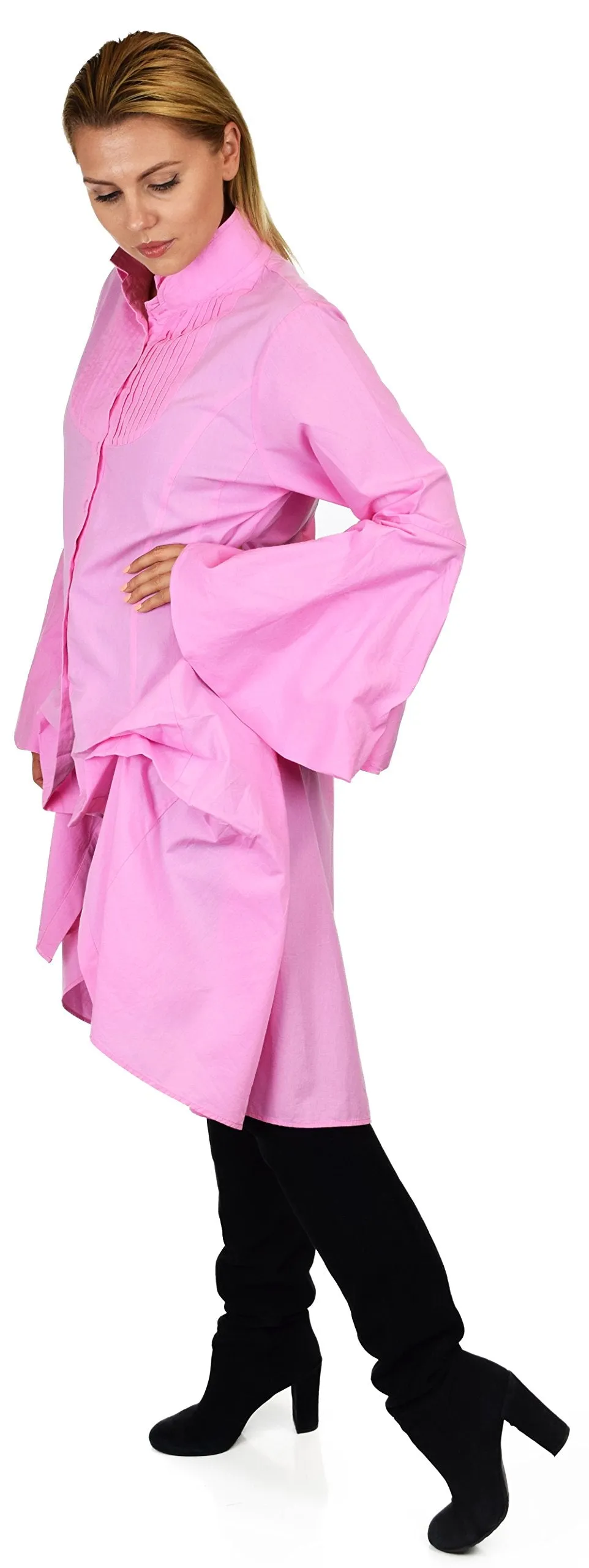 Dare2bStylish Women Western High Low Dress Shirt Blouse w/ Edwardian Sleeves | Reg & Plus Sizes