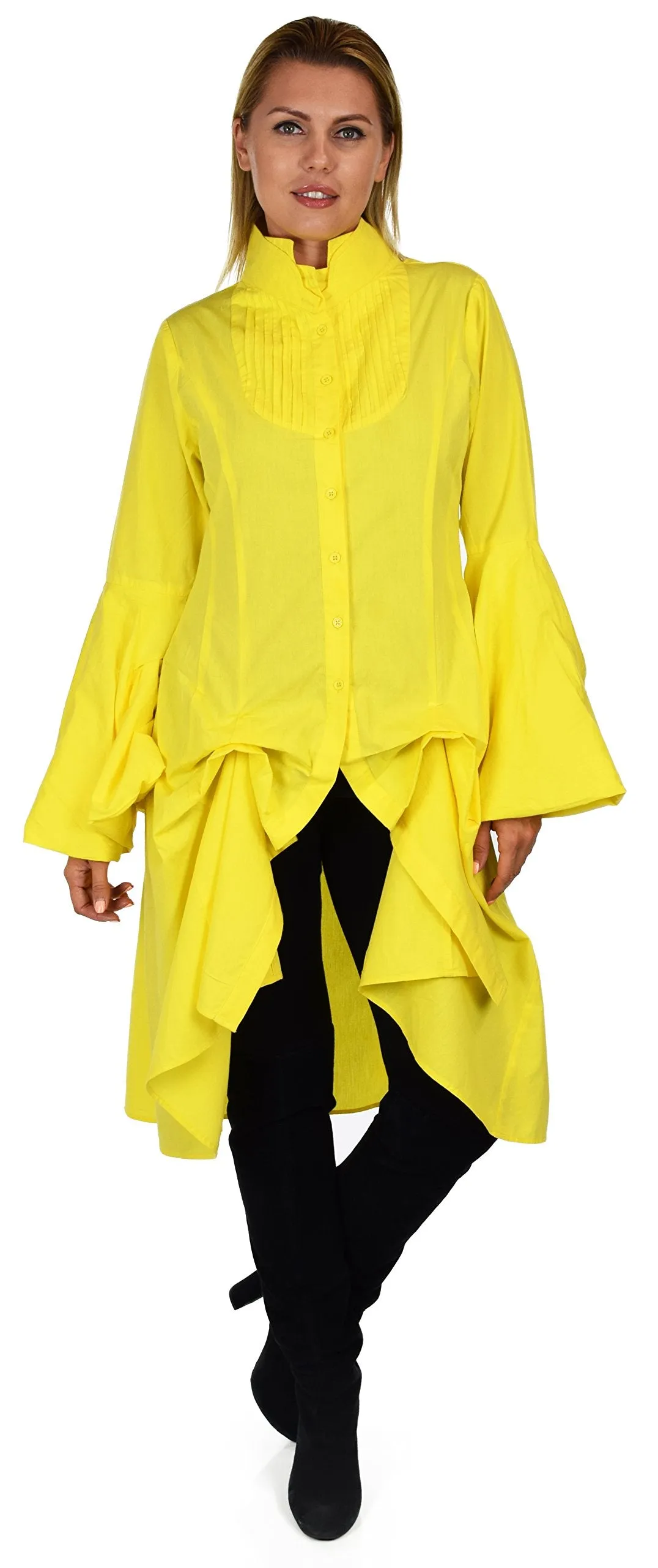 Dare2bStylish Women Western High Low Dress Shirt Blouse w/ Edwardian Sleeves | Reg & Plus Sizes