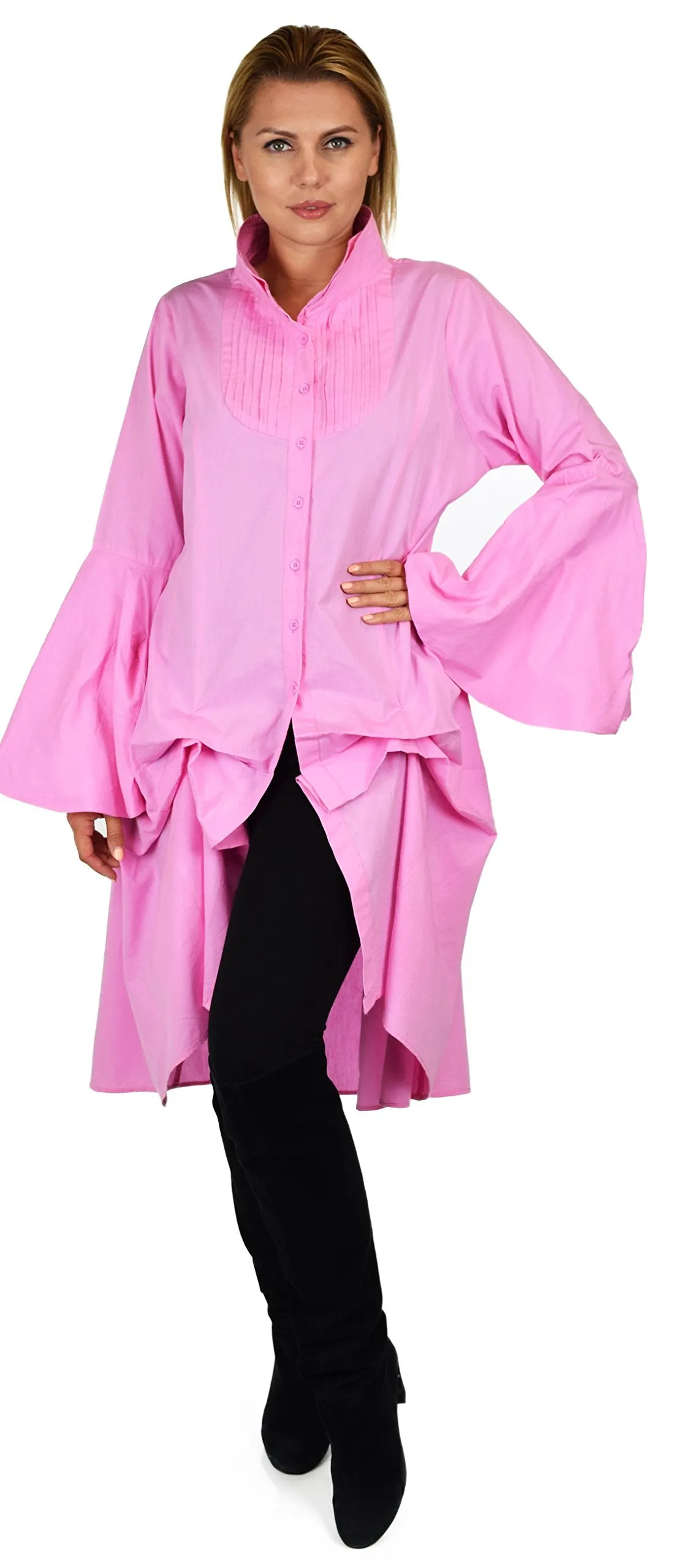 Dare2bStylish Women Western High Low Dress Shirt Blouse w/ Edwardian Sleeves | Reg & Plus Sizes
