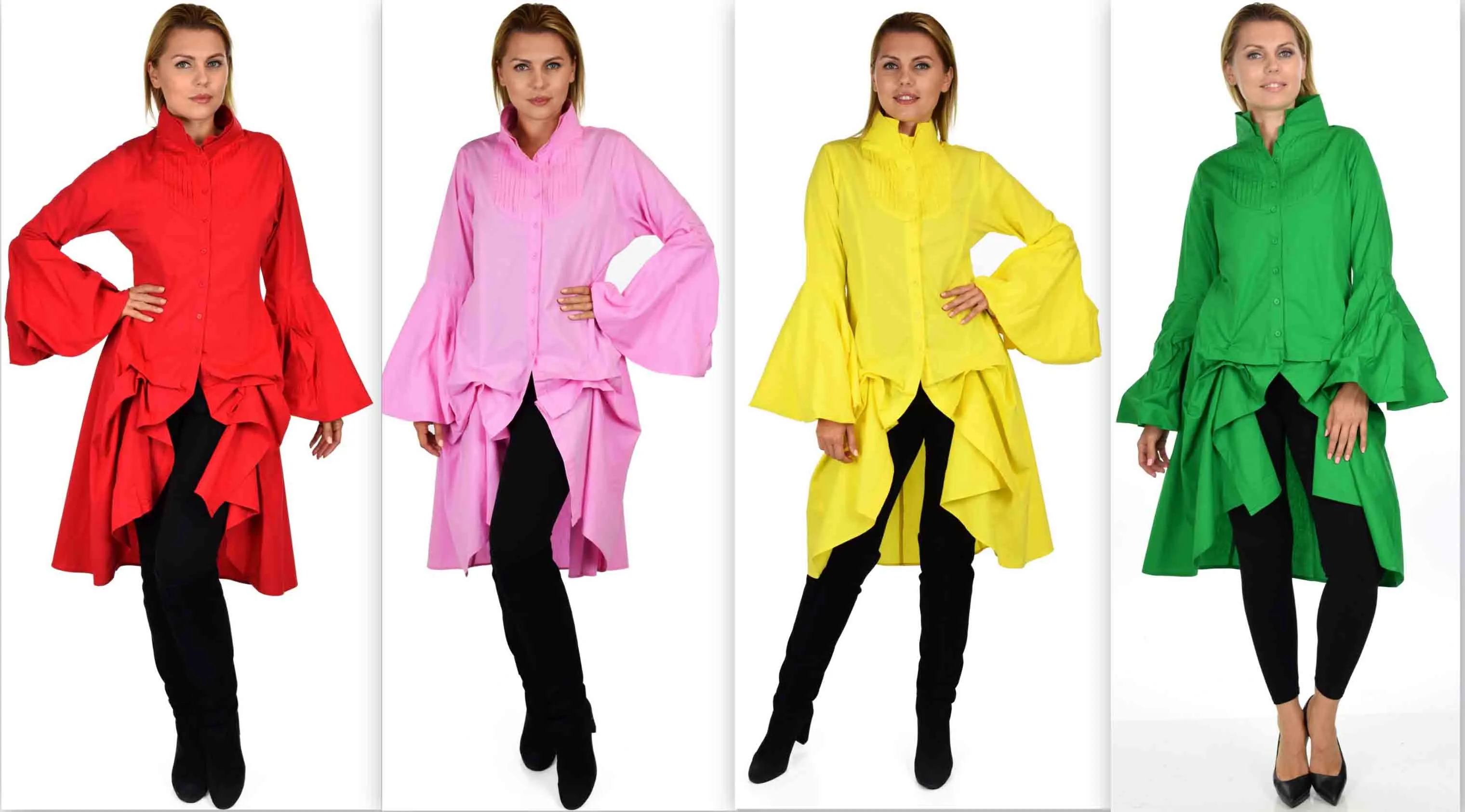 Dare2bStylish Women Western High Low Dress Shirt Blouse w/ Edwardian Sleeves | Reg & Plus Sizes