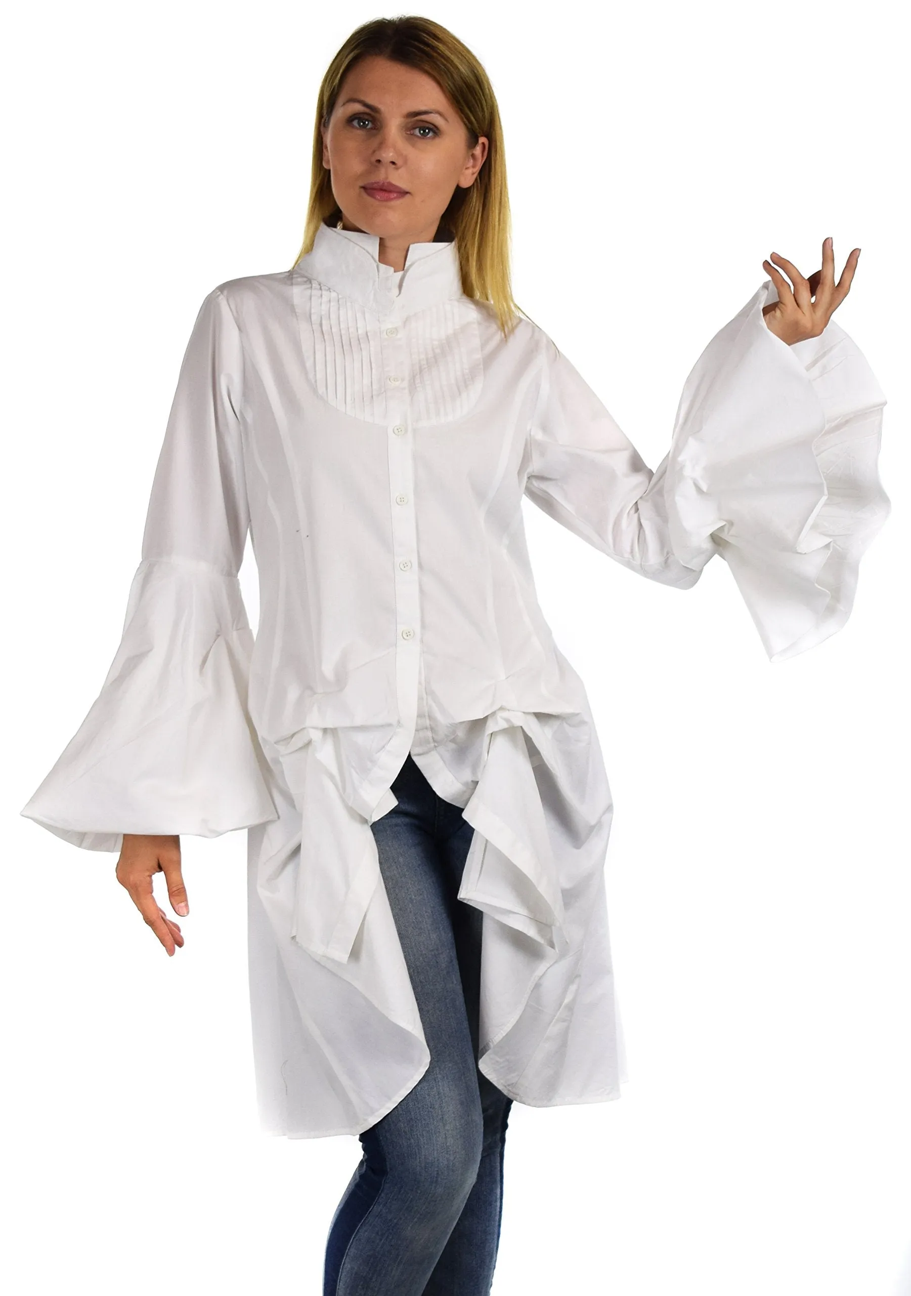 Dare2bStylish Women Western High Low Dress Shirt Blouse w/ Edwardian Sleeves | Reg & Plus Sizes