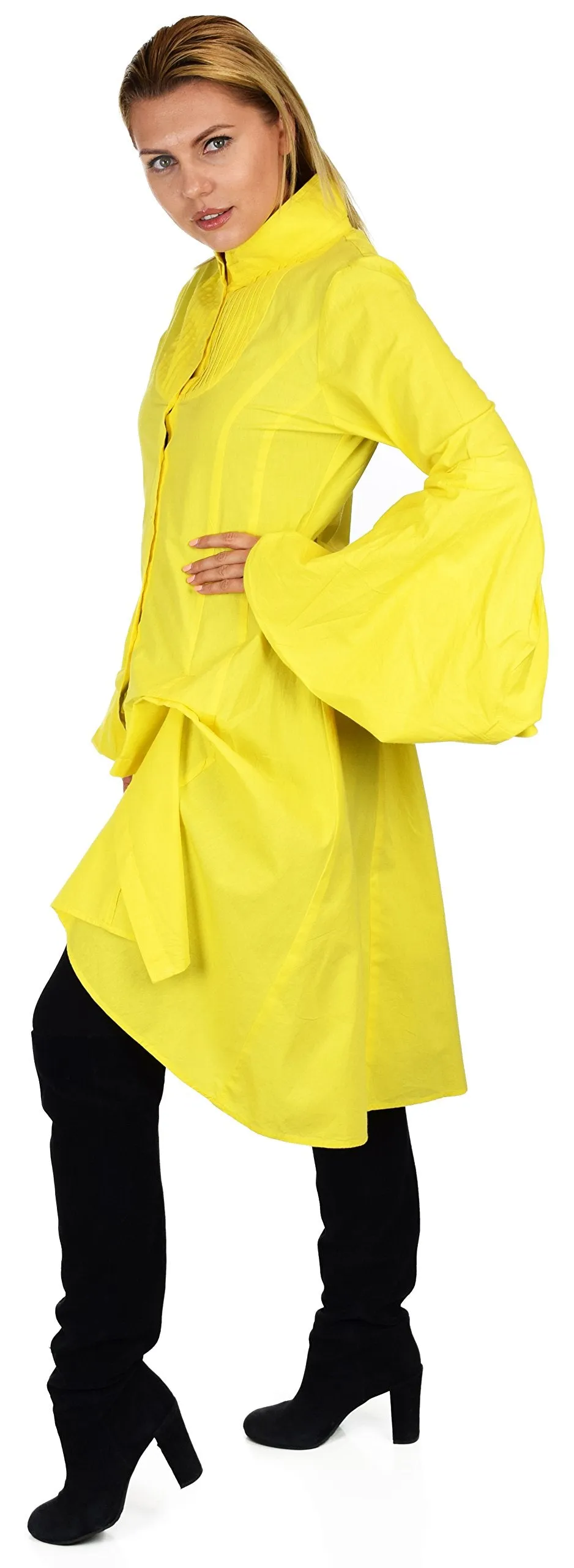 Dare2bStylish Women Western High Low Dress Shirt Blouse w/ Edwardian Sleeves | Reg & Plus Sizes