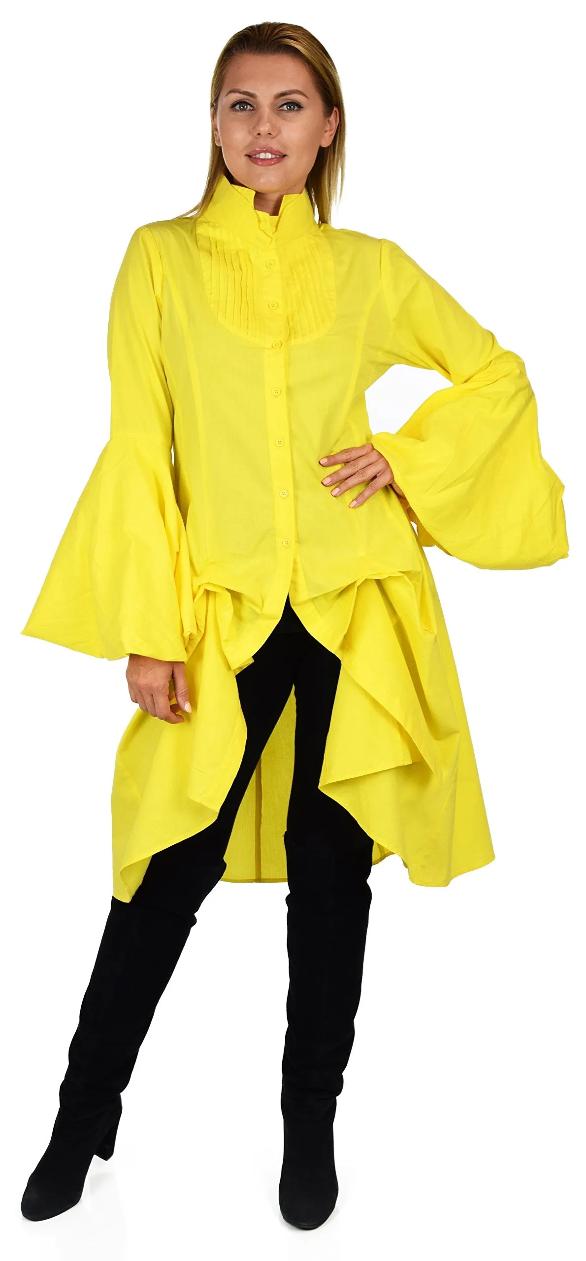 Dare2bStylish Women Western High Low Dress Shirt Blouse w/ Edwardian Sleeves | Reg & Plus Sizes