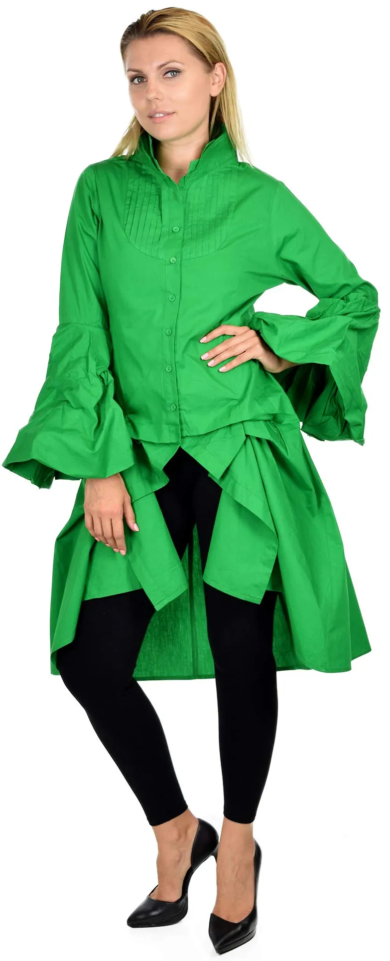 Dare2bStylish Women Western High Low Dress Shirt Blouse w/ Edwardian Sleeves | Reg & Plus Sizes