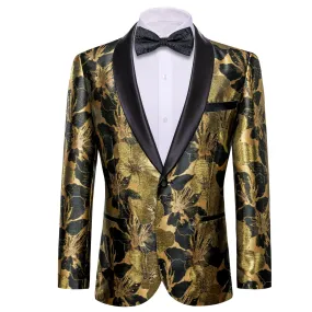 DarkKhaki Black Floral Men's Suit for Party