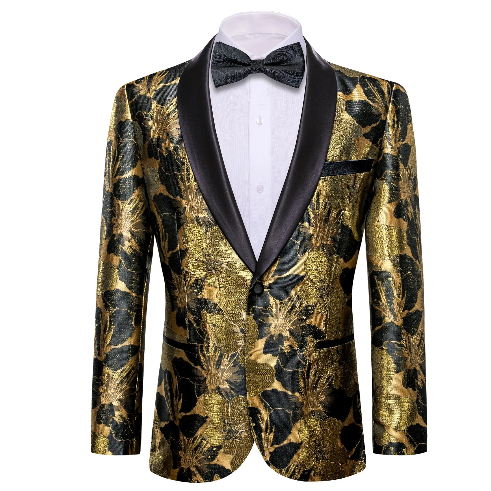 DarkKhaki Black Floral Men's Suit for Party