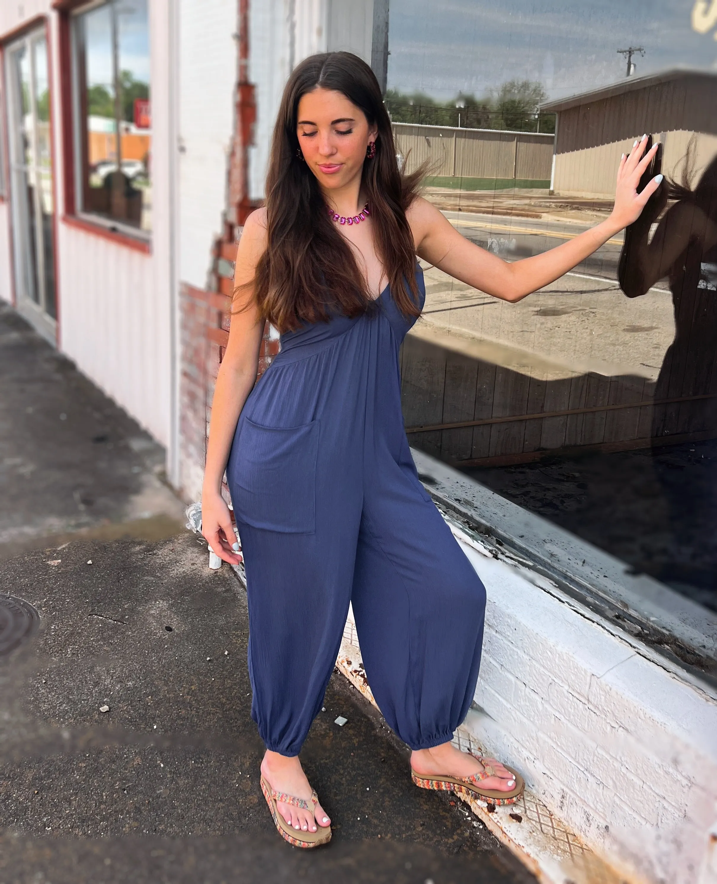 Deep V-Neck Jogger Jumpsuit